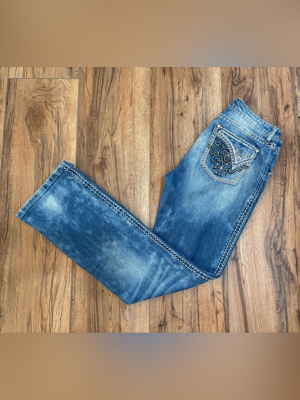 Rock 47 Wrangler Jeans Womens 5/32 Blue Low Rise Bootcut Embellished